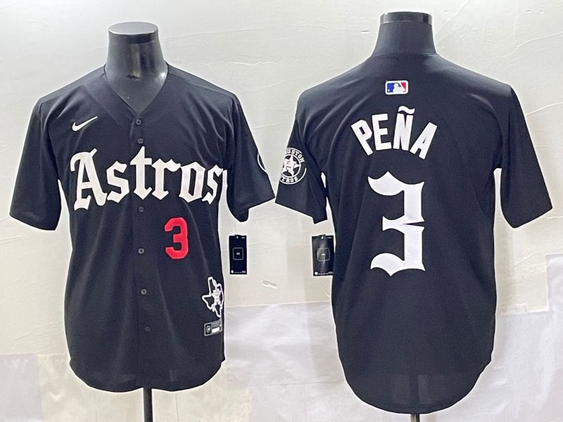 Men 2025 Houston Astros #3 Pena Black Five generations Joint Name Nike MLB Jersey style 2